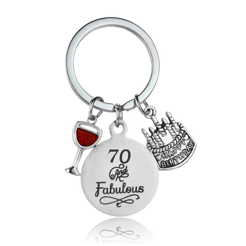 YEEQIN Happy Birthday Keychain, Cake Cheer Live Laugh Love Charms Key Chains, Unisex Birthday Gifts (70th Birthday) - Image 1